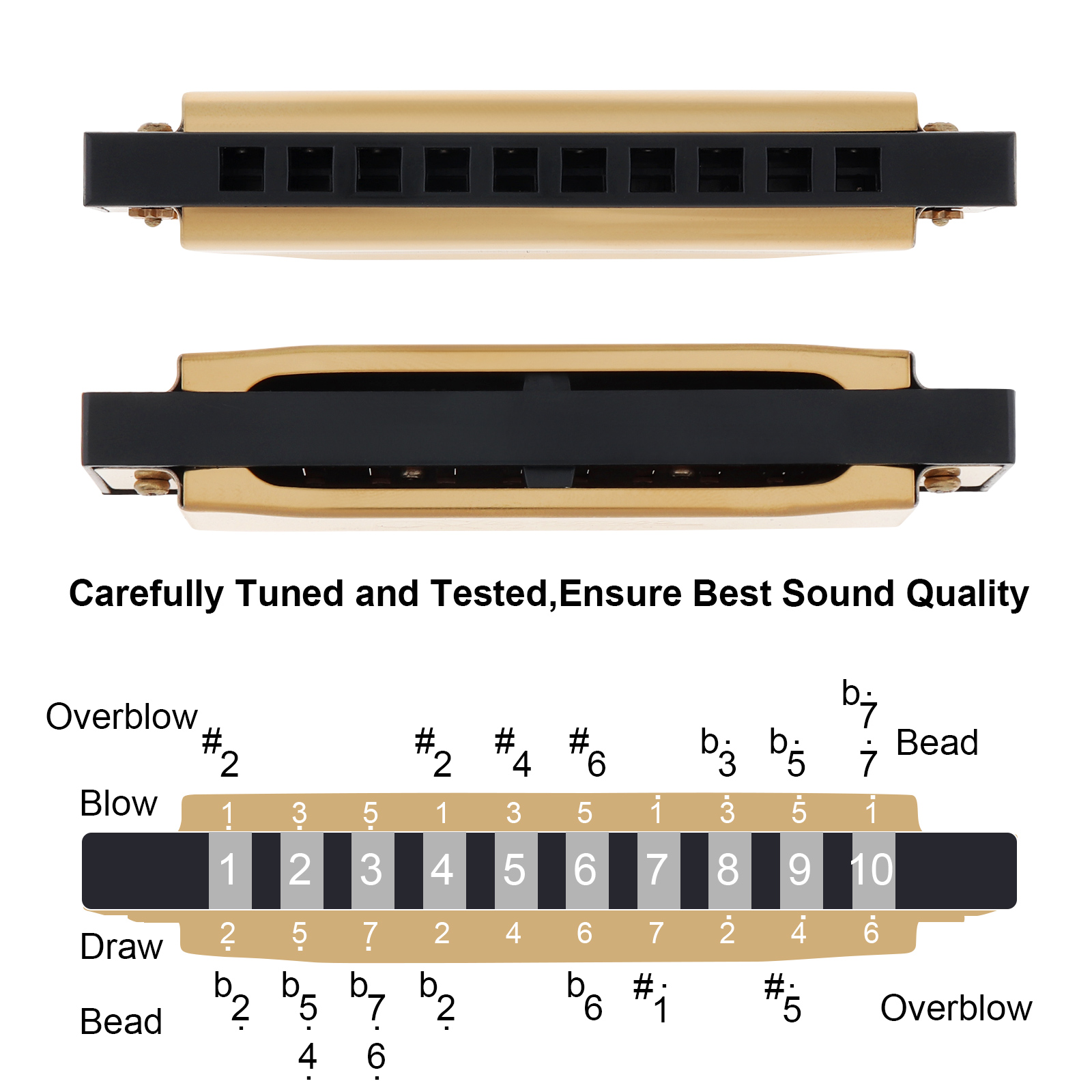 Chave prateada/dourada, gaita  - Harmonica 10 Hole avaliação e preço